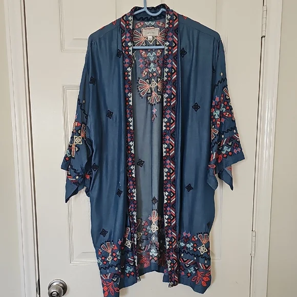 Johnny Was Piper Shirt Tail Kimono Boho Embroidered  Large Preowned - Picture 9 of 14